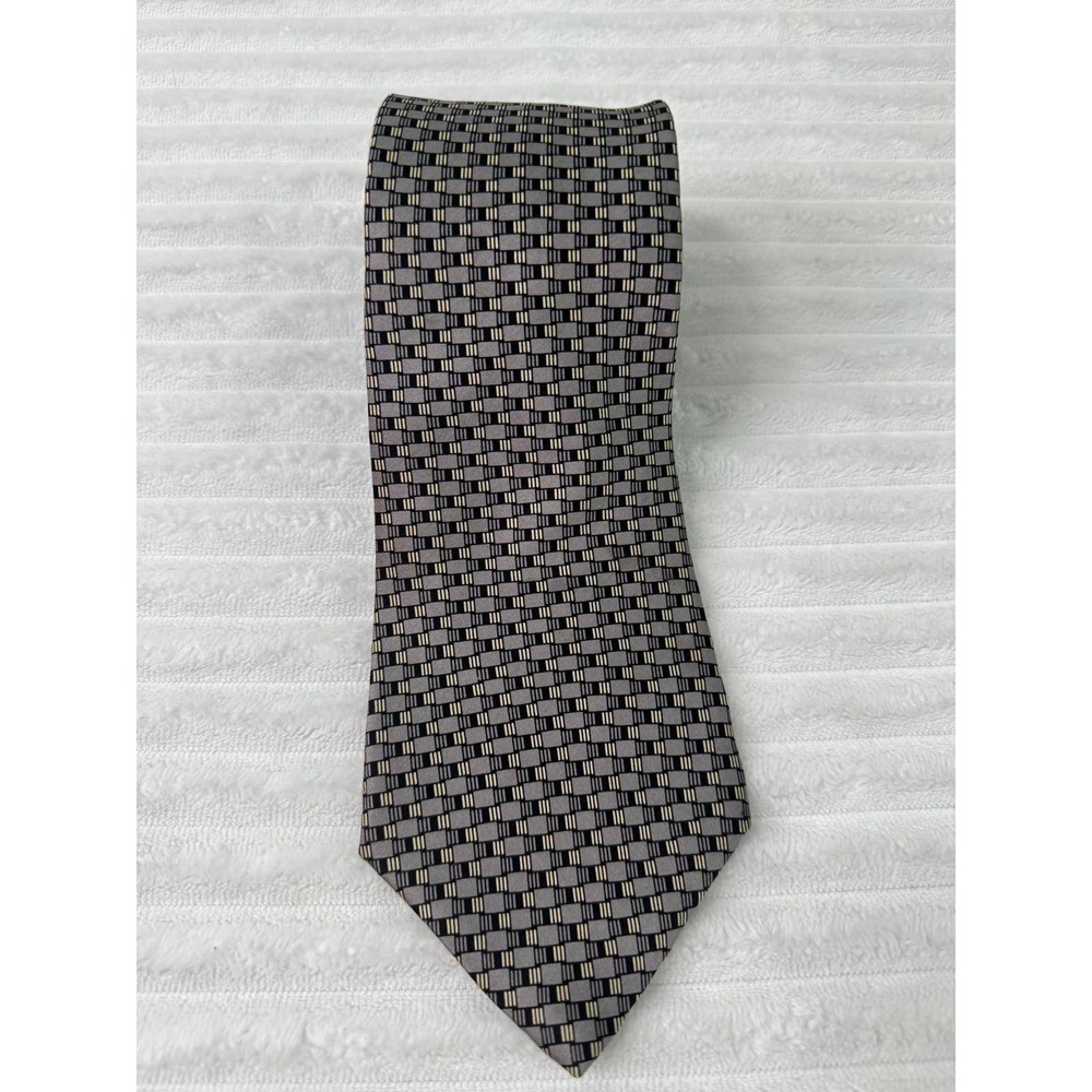 Perry Ellis Portfolio Mens Grey Black Geometric Silk Tie Made in USA 4 Inch Wide